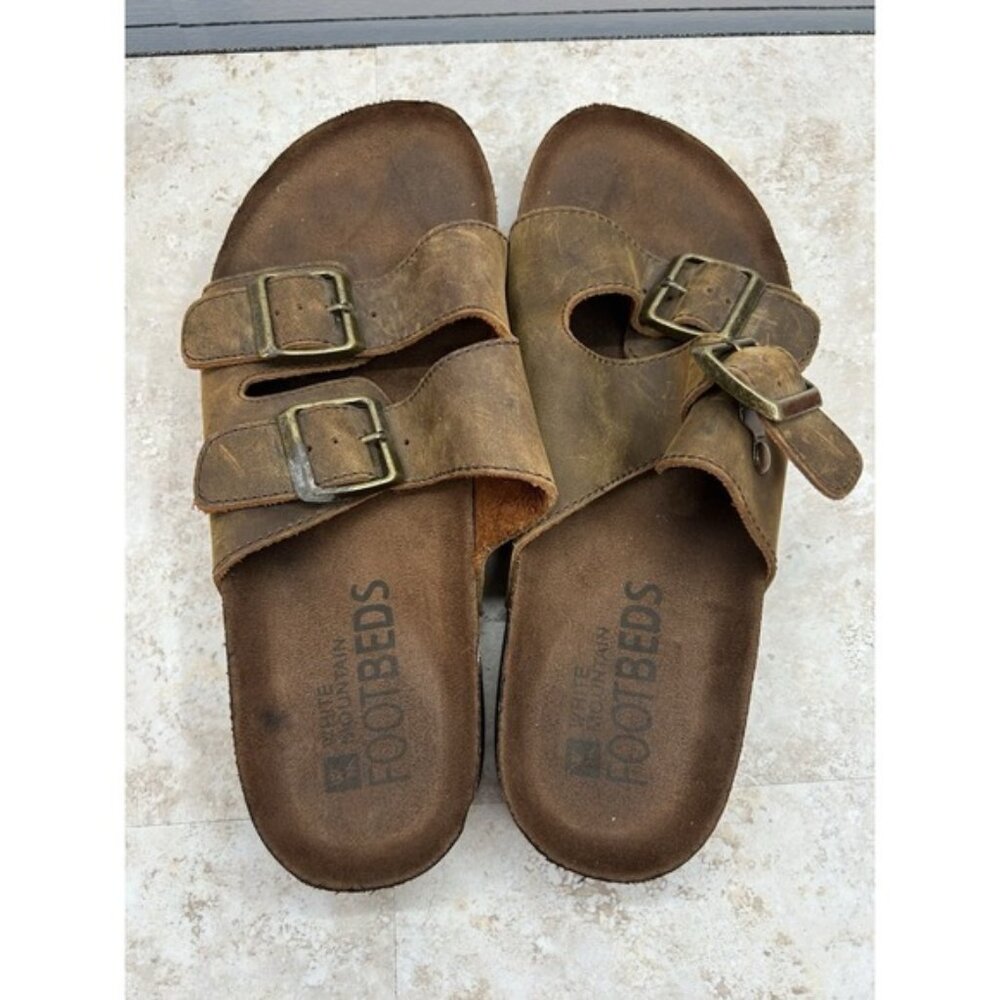 White Mountain‎ Footbed Sandals Men's Size 7 Brown Leather Straps